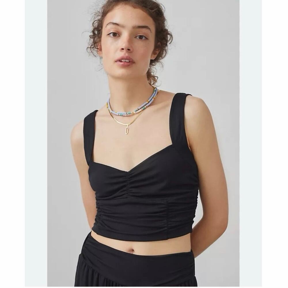 Anthropologie Maeva Black Ruched Tank Crop Top, EUC, Size Small